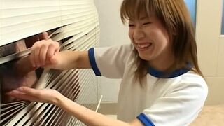 Kinky Asian Gives Handjob in Classroom