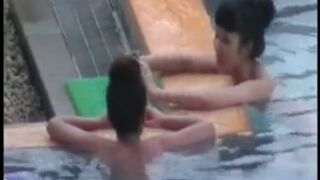 Sexy Japanese Chicks Swim Seductively in Luscious Pool Scene