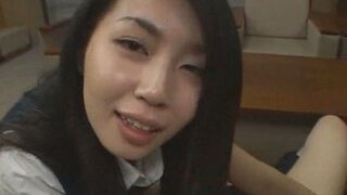Foxy Dark-Haired Japanese Babe Gives Intense Handjob