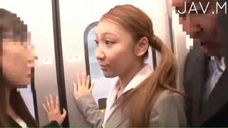 Naughty Japanese Office Worker Fondles Secretly Inside Train
