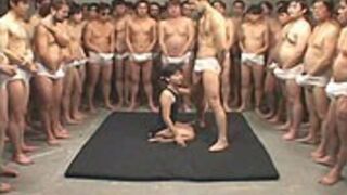 Wild Asian Gang Bang Leaves Babe with Mouthful of Jizz
