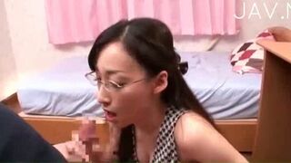 Hot Japanese Doll with Glasses Gets Facial Indoors