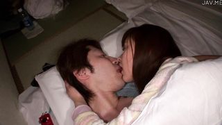 Passionate Redhead Japanese Girl 18+ Kissing Her BF in the Room