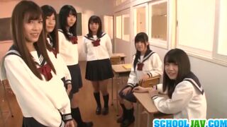 Lucky Stud Enjoying All-Girl 18+ Group Pleasure in Classroom Fantasy