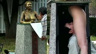 Public Statue Fucked Hard by Horny Couple