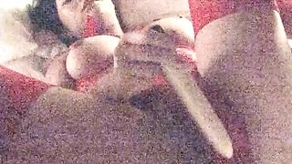 HornyAsianwithBigTitsRubsLargeDildoonFatPussyLips