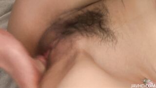 Sexy Hairy Japanese Babe Thrills with Throbbing Vibrator Action