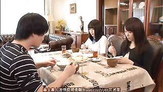 Sexy Stepdaughter Gives Sneaky blowjob in Kitchen While Mom is Nearby