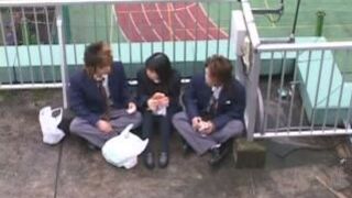 Japan Teen 18+ Shares Secret Roof Top Handjob Fun With Two Friends