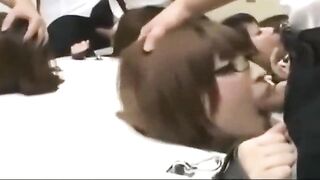 Bandaged Japanese Office Lady Gets BDSM Bukkake in Public Group Sex