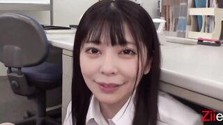 Japanese Brunette Gives Uncensored POV blowjob in Risqué Office Setting