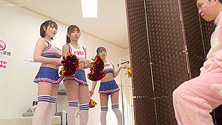 Japanese Cheerleaders Squirt and Bang Football Player in Locker Room