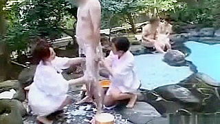Japanese CFNM Massage Turns Into Hot Group Handjob at Outdoor Spa