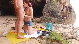 Japanese Cutie Miu Fujisawa Shows Off Small Tits in Steamy Beach Scene