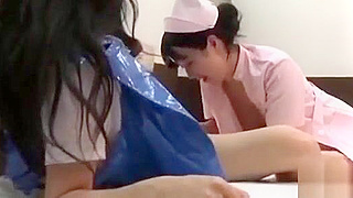 Caught in the Act – Luscious Asian Cop Gets Toyed by Sexy Nurse on Bed