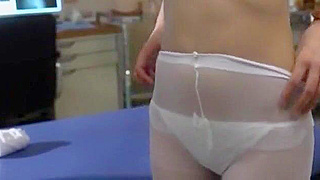 Cute Japanese Nurse Reveals Slim Figure and Pink Nipples in College Room