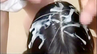 Japanese Beauty Gets Her Hair Coated in a Massive Cumshot!