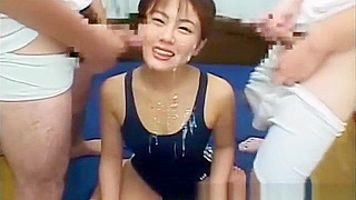 Hottest JAV Swimsuit Babe Gets Drenched in Bukkake During Wild Group Sex Romp!