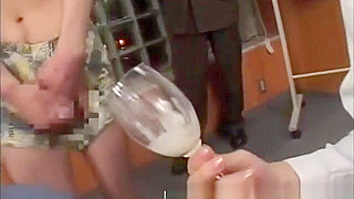 Japanese Teen 18+ Drinks Cum from Glass in Hot Amateur Group Sex!