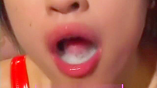 Luscious Japanese Bukkake Queen Gulpes Cum Like a Pro!