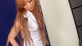 Blindfolded Man Enjoying Luscious Handjob from Redhead Asian on Carpet