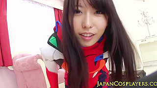 Gorgeous Japanese Ginger Babe seductively tugs cock in steamy cosplay!