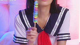 Japanese Beauty Licks Lollipops Before Exploding in Pleasure - Lizashultz
