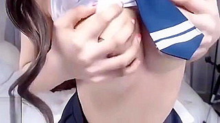 Korean Teen 18+ in Sexy Uniform Gives BJ then Masters Self-Pleasure.
