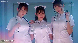 Three Sexy Japanese Nurses in Uniform Suck and Fuck Their Boss!