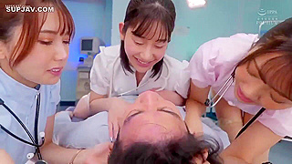 Sexy Japanese Nurses in Uniform & Stockings Suck TheirBoss’s Cock!