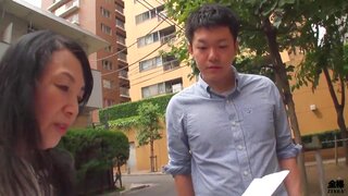 Elderly Japanese Lady Enjoys Intense Pleasure in Steamy Shower with Young 18+ Stud