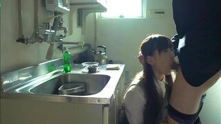 Hot Asian office babe Sayuki Kanno gives a sucks dick in the kitchen 2