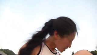 Luscious sporty chick is fucked doggystyle outdoors