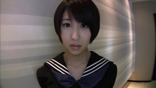 Sex appeal Asian teen Riku Minato engulfs schlong eats cum 5