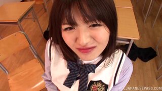 Sporty Japanese schoolgirl Akane Azusa enjoys threesome banging 4