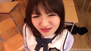 Sporty Japanese schoolgirl Akane Azusa enjoys threesome banging 4