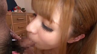 Pretty Asian redhead Rua Natsuki shows off her body and sucks cock 3