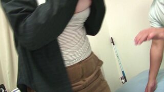 Alluring teen with big boobs rides the stiff pole 5