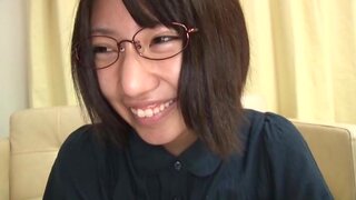 Nanase Otoha sexy Asian teen in glasses gives amateur blowjob 5