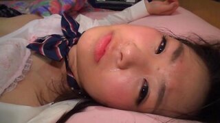 Sweet Asian teen with nice ass performs amazing cock sucking