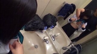 Sex in the toilet for young Japanese in sexy unifrom