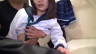 Sex in the toilet for young Japanese in sexy unifrom 5