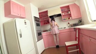 Voluptuous Asian teen in pink Kirari Sena jumps on a cock 5