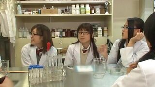 Teen schoolgirl friends in glasses help to jerk him off 2