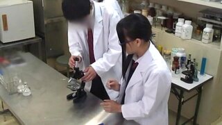 Teen schoolgirl friends in glasses help to jerk him off 3