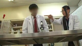 Teen schoolgirl friends in glasses help to jerk him off 3