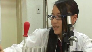 Teen schoolgirl friends in glasses help to jerk him off 3