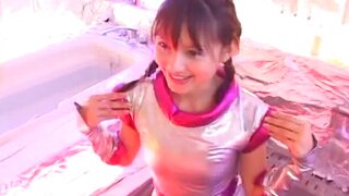 Hot Japanese AV Model rides on dick gets toyed in a bathroom