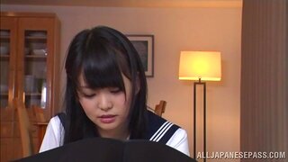 Teen schoolgirl Kui Tachibana focuses while vibrated 3