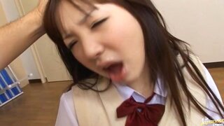 Minako Saotome Asian teen in school uniform gives a hot blowjob 3